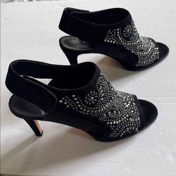 VANELI Beaded Bling Velvet Open Toe Black High Heels Velcro Strap Size 8 Narrow main image 4